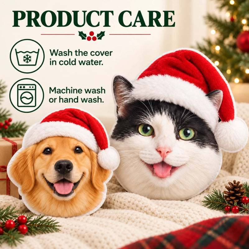 Custom Pet Photo Santa Hat Christmas Gifts For Dog And Cat Lovers - Personalized Shaped Pillow
