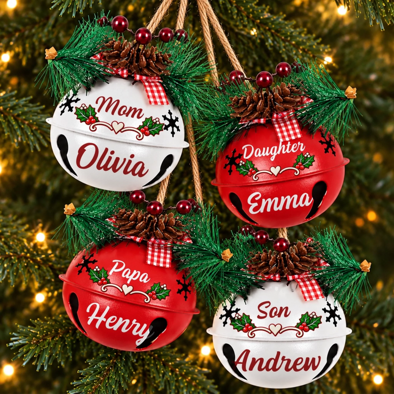 Custom Name Christmas Family Keepsake Gifts - Personalized Jingle Bell Ornament