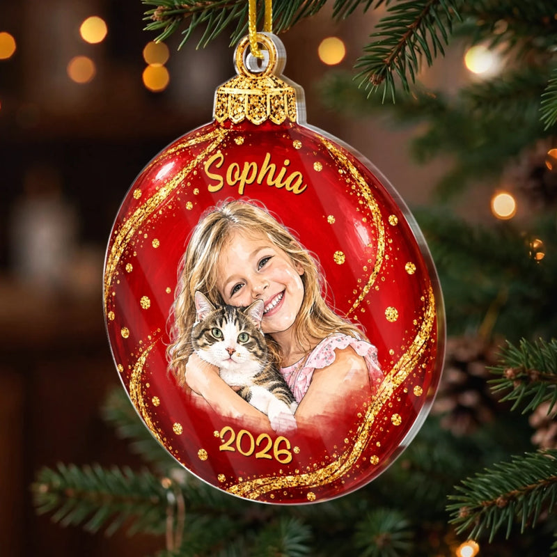 Custom Photo Name Christmas Keepsake Gifts for Kids - Personalized Acrylic Ornament