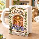 Custom Name Book Nook Gifts for Book Lovers - Personalized Book Shaped Ceramic Mug