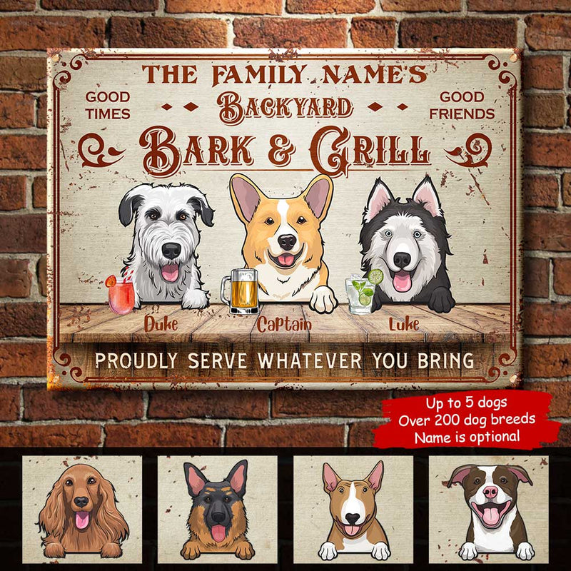 Backyard Bark & Grill - Funny Personalized Dog Metal Sign