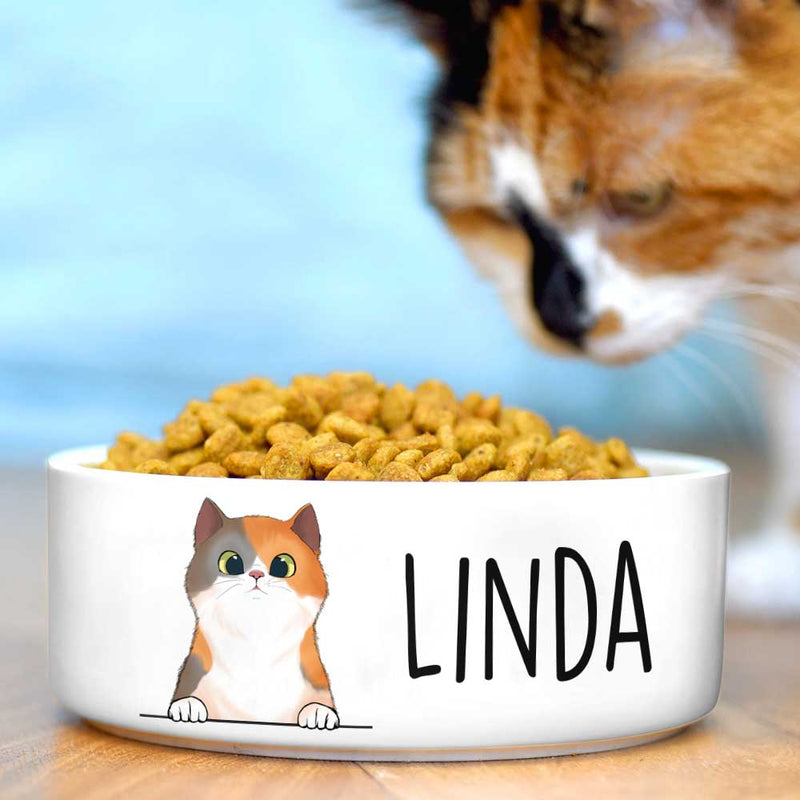 Solid Color, Gift For Cat Lovers - Personalized Custom Ceramic Cat Bowls