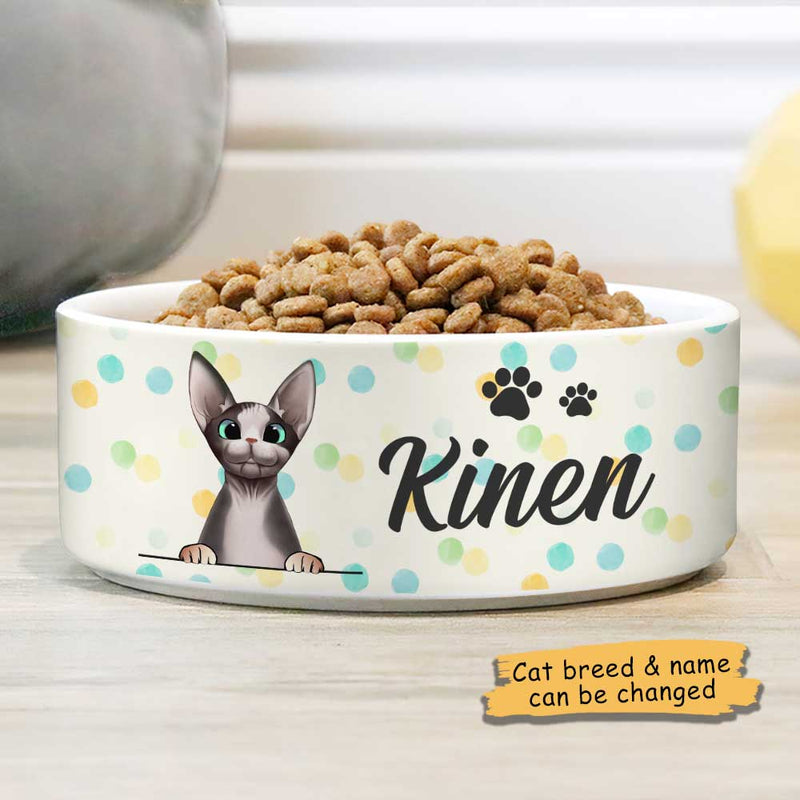 Colorful Dot, Gift For Cat Lovers - Personalized Custom Ceramic Cat Bowls
