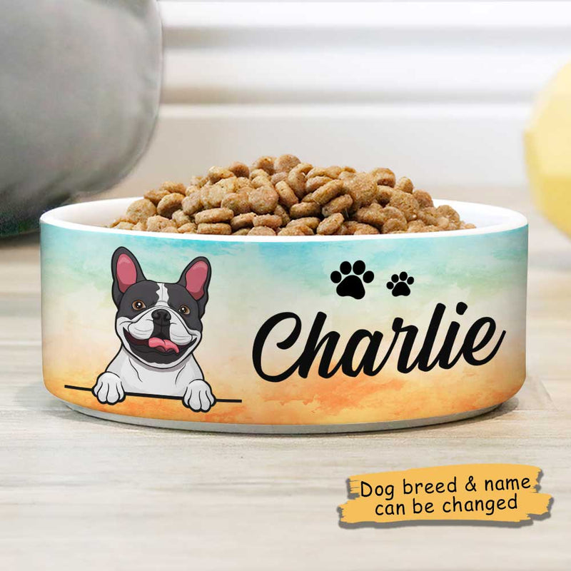 Beach Watercolor, Gift For Dog Lovers - Personalized Custom Ceramic Dog Bowls