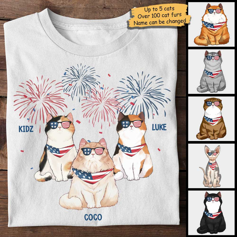 Independence Day Firework Cats - Gift For 4th Of July - Personalized Unisex T-Shirt