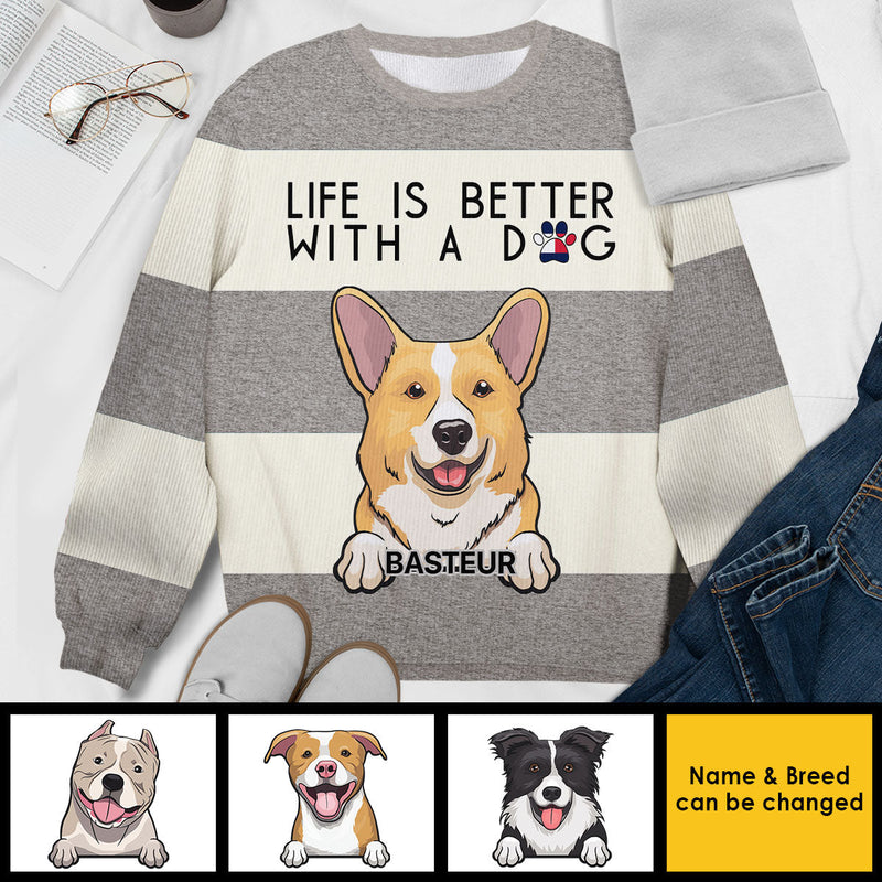 Life Is Better With A Dog - Personalized Custom Unisex Ugly Christmas Sweatshirt, Wool Sweatshirt, All-Over-Print Sweatshirt - Gift For Dog Lovers, Pet Lovers, Christmas Gift