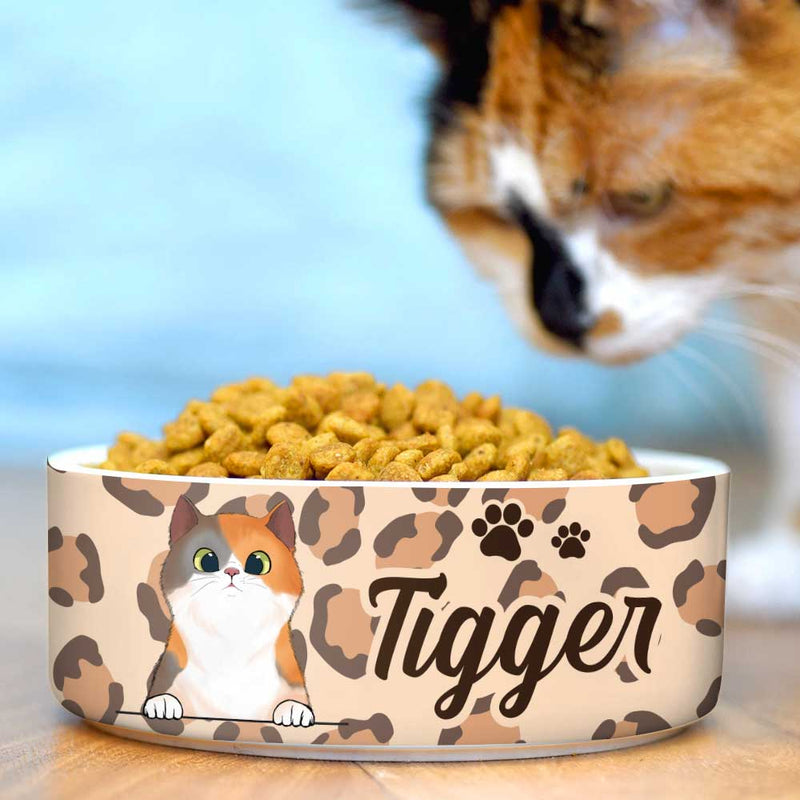 Cheetah Skin, Gift For Cat Lovers - Personalized Custom Ceramic Cat Bowls