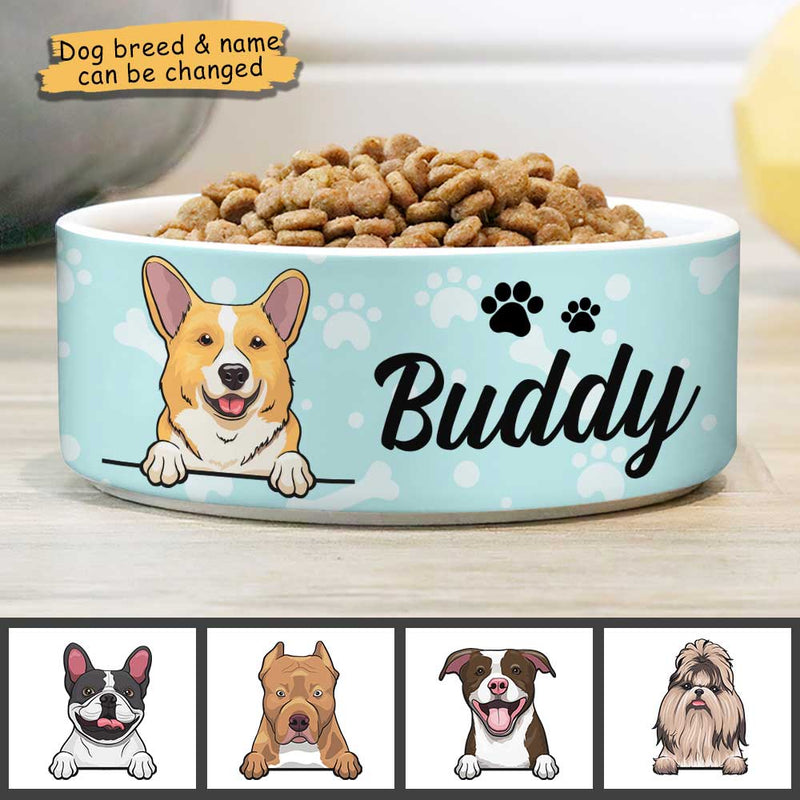 Pastel Blue, Gift For Dog Lovers - Personalized Custom Ceramic Dog Bowls