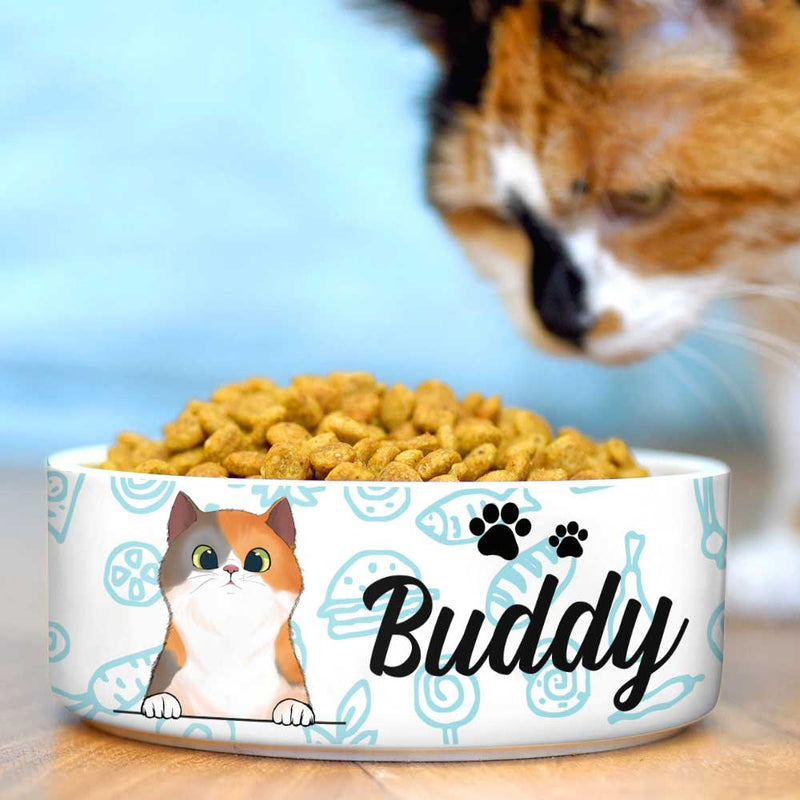 Food World, Gift For Cat Lovers - Personalized Custom Ceramic Cat Bowls