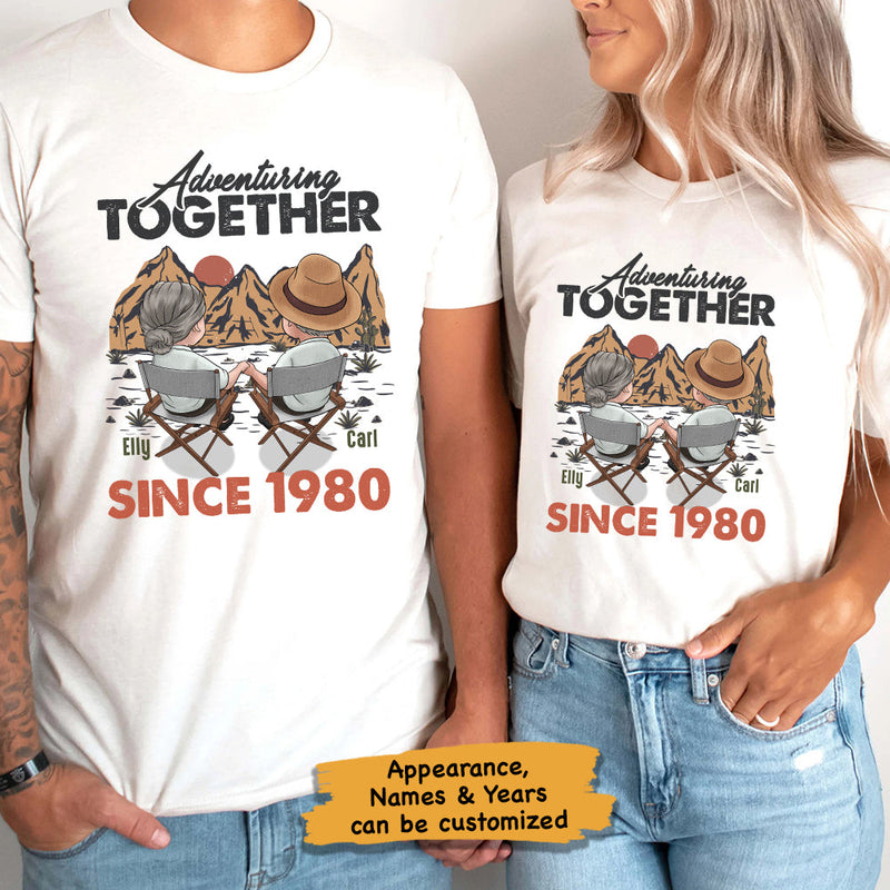 Husband And Wife Adventuring Together Since Year - Personalized Unisex T-shirt, Hoodie, Sweatshirt - Gift For Couple, Husband Wife, Anniversary, Engagement, Wedding, Marriage, Camping Gift