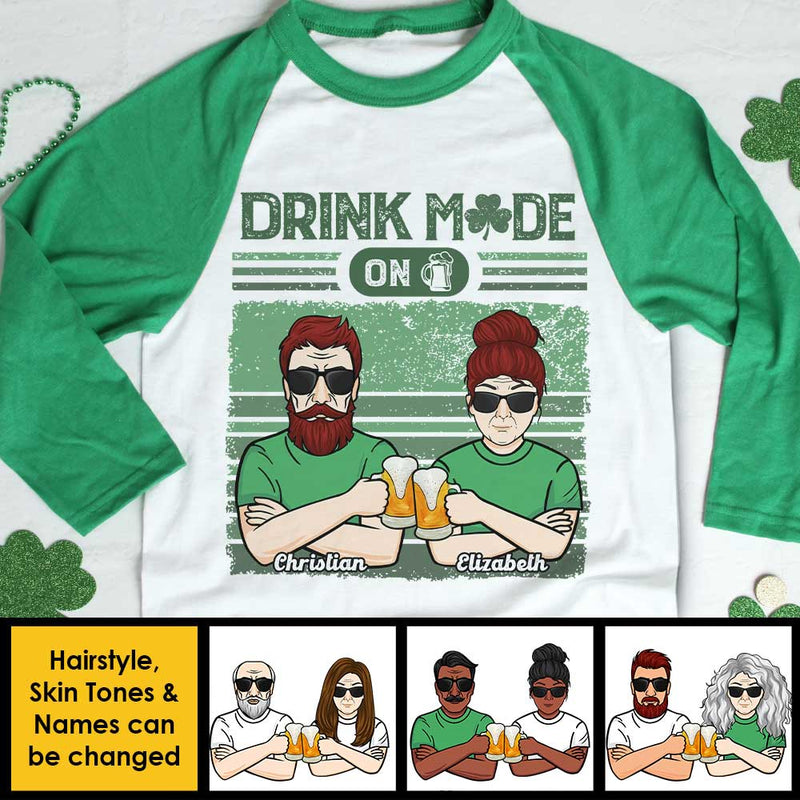 Turning On The Drinking Mode - Gift For Couples, Husband Wife, Personalized St. Patrick's Day Unisex Raglan Shirt
