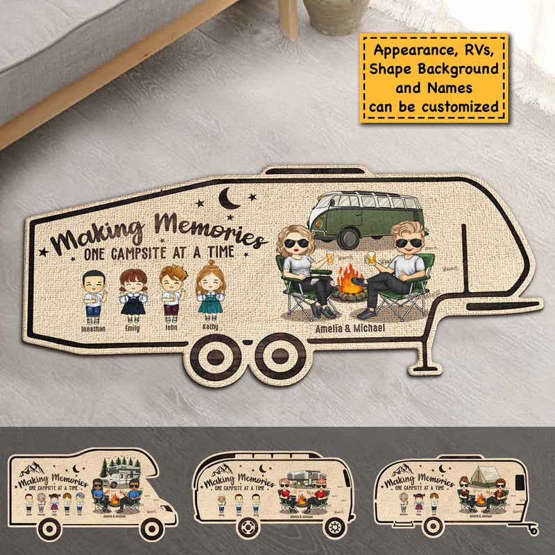 Making Memories One Campsite - Personalized Shaped Decorative Mat - Gift For Couples, Gift For Camping Lovers
