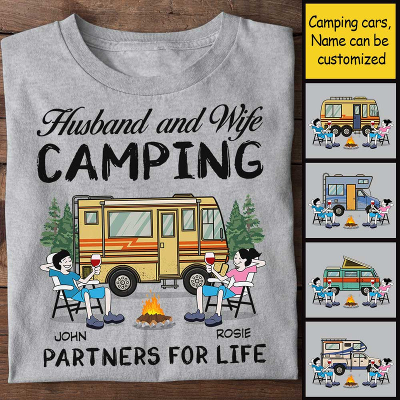 Husband And Wife, Camping Partner For Life - Personalized Unisex T-Shirt