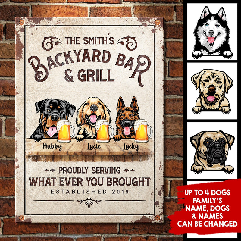 Backyard Bar & Grill - Funny Personalized Dog Metal Sign (WW)