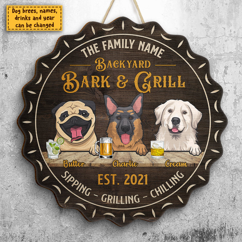 Welcome To Our House - Bark & Grill - Gift For Dog Lovers, Personalized Shaped Door Sign