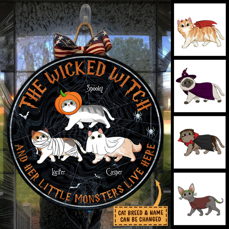 The Wicked Witch And Her Little Monsters Live Here - Funny Personalized Cat Door Sign