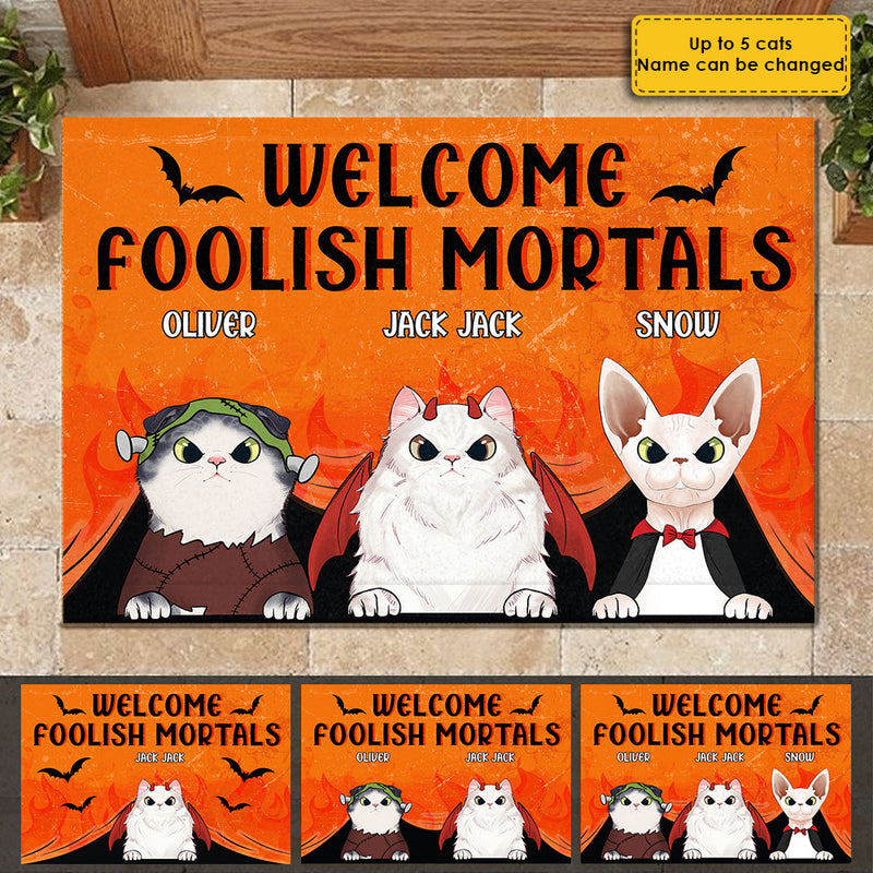 Welcome Foolish Mortals - Cats Halloween - Personalized Decorative Mat