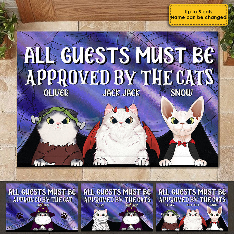 All Guests Must Be Approved By Our Cats - Cats Halloween - Personalized Decorative Mat