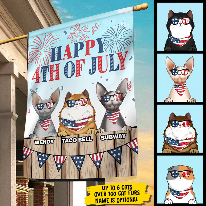 Happy 4th Of July, Welcome To Our Cat Home - 4th Of July Decoration - Personalized Flag