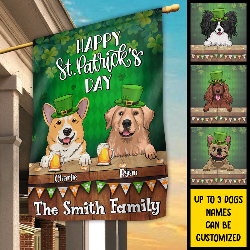 Happy St. Patrick's Day With Dogs - Gift For St. Patrick's Day, Personalized Flag