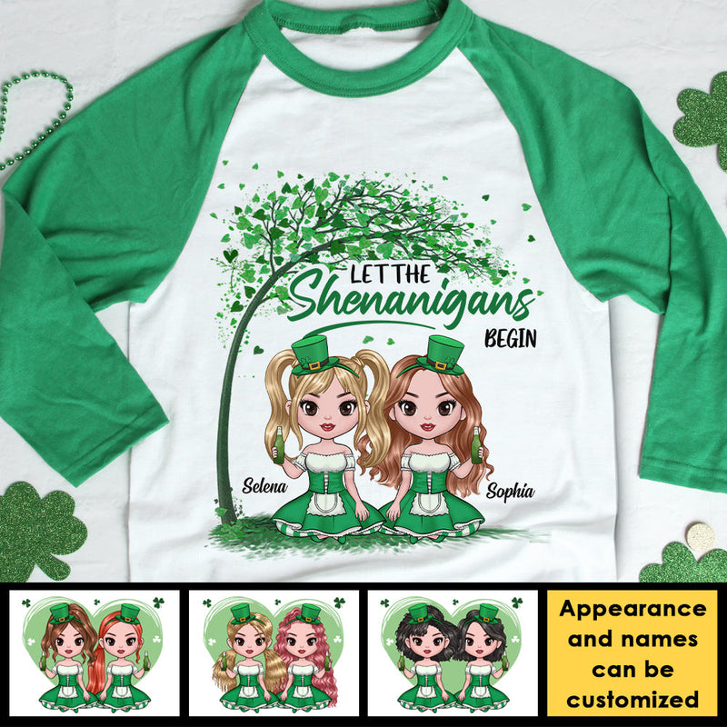 Let The Shenanigans Begin - Gift For Besties, Personalized St. Patrick's Day Unisex Raglan Shirt