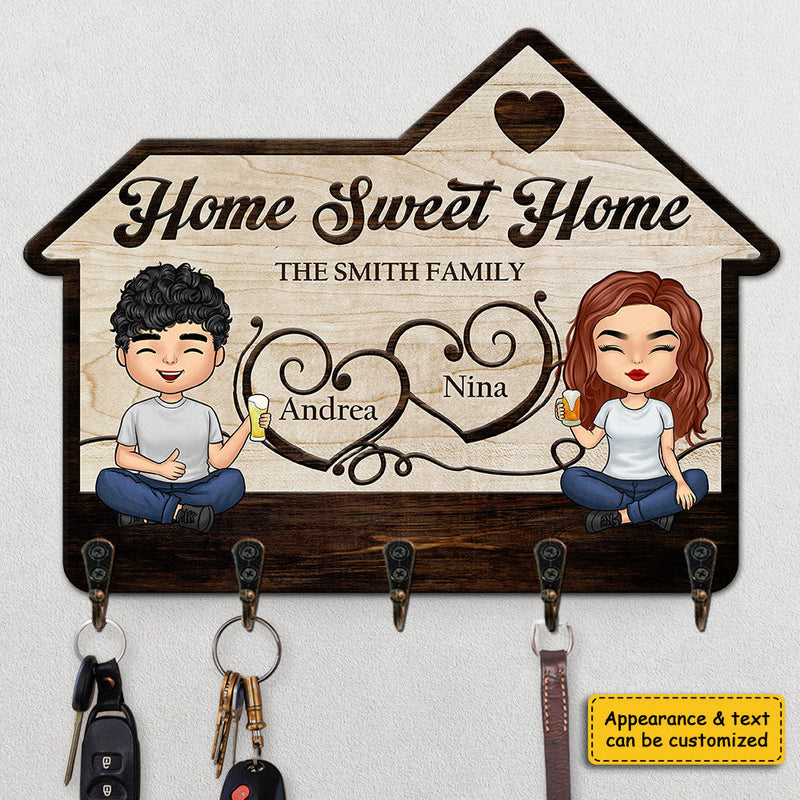 Home Sweet Home - Personalized Key Hanger, Key Holder - Gift For Couple, Husband Wife, Anniversary, Engagement, Wedding, Marriage Gift