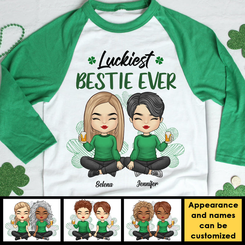 Luckiest Bestie Ever - Gift For Besties, Personalized St. Patrick's Day Unisex Raglan Shirt