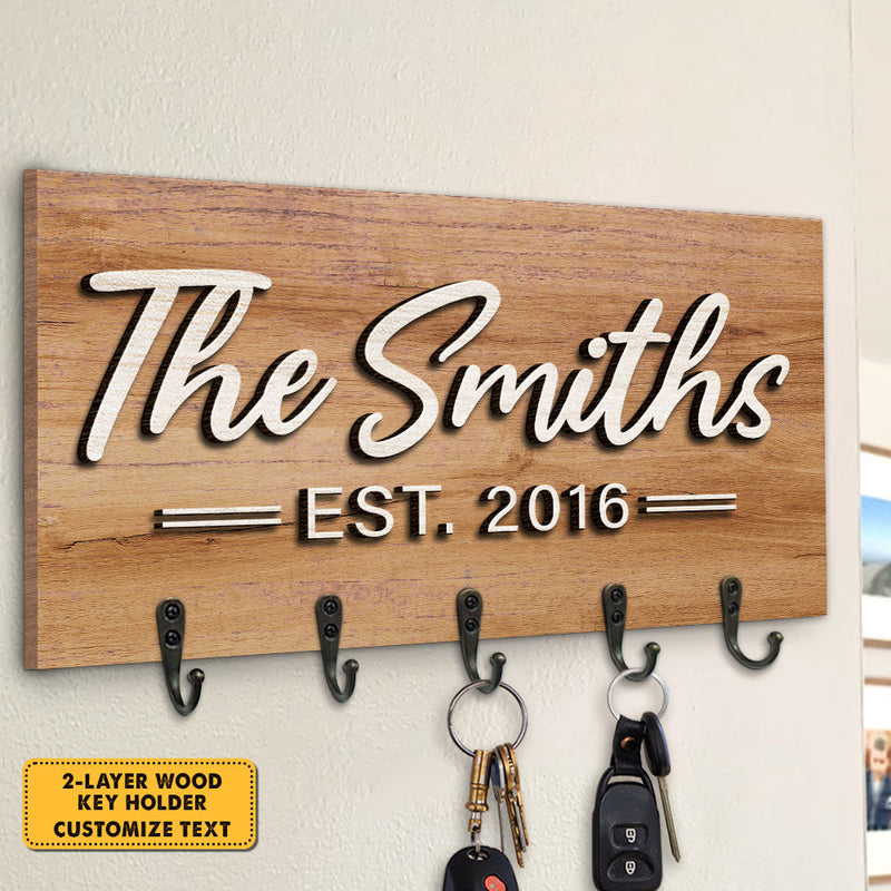 Our Family - Personalized Key Hanger, Key Holder, 2-Layer Wood Key Hanger - Gift For Couple, Husband Wife, Anniversary, Engagement, Wedding, Marriage Gift