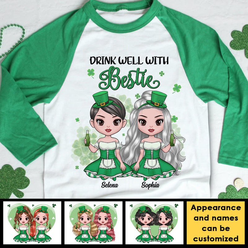 Drink Well With Bestie - Gift For Besties, Personalized St. Patrick's Day Unisex Raglan Shirt