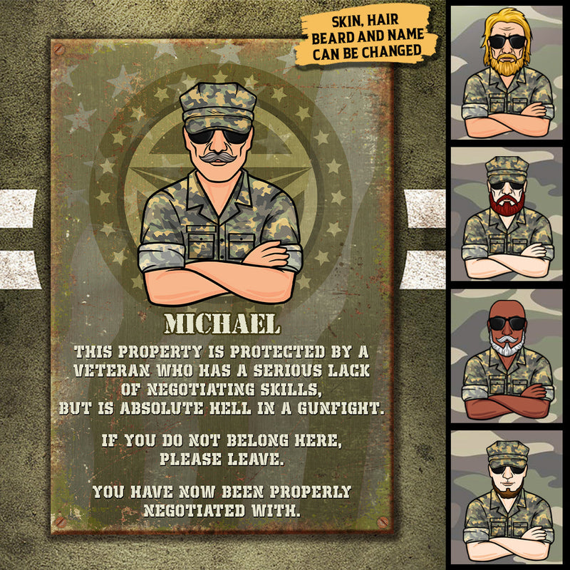 This Property Is Protected By A Veteran - Personalized Metal Sign