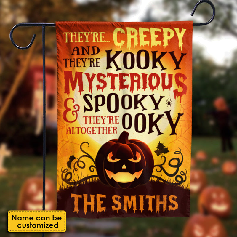 There're Creepy And There're Kooky - Personalized Funny Cat Flag, Halloween Ideas.