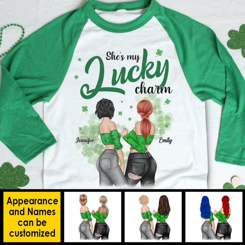 She's My Lucky Charm - Gift For Besties, Personalized St. Patrick's Day Unisex Raglan Shirt