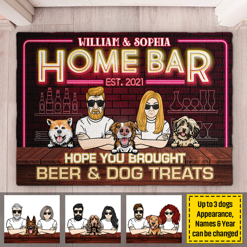 Home Bar Hope You Brought Beer & Dog Treats - Gift For Couples, Husband Wife, Personalized Decorative Mat