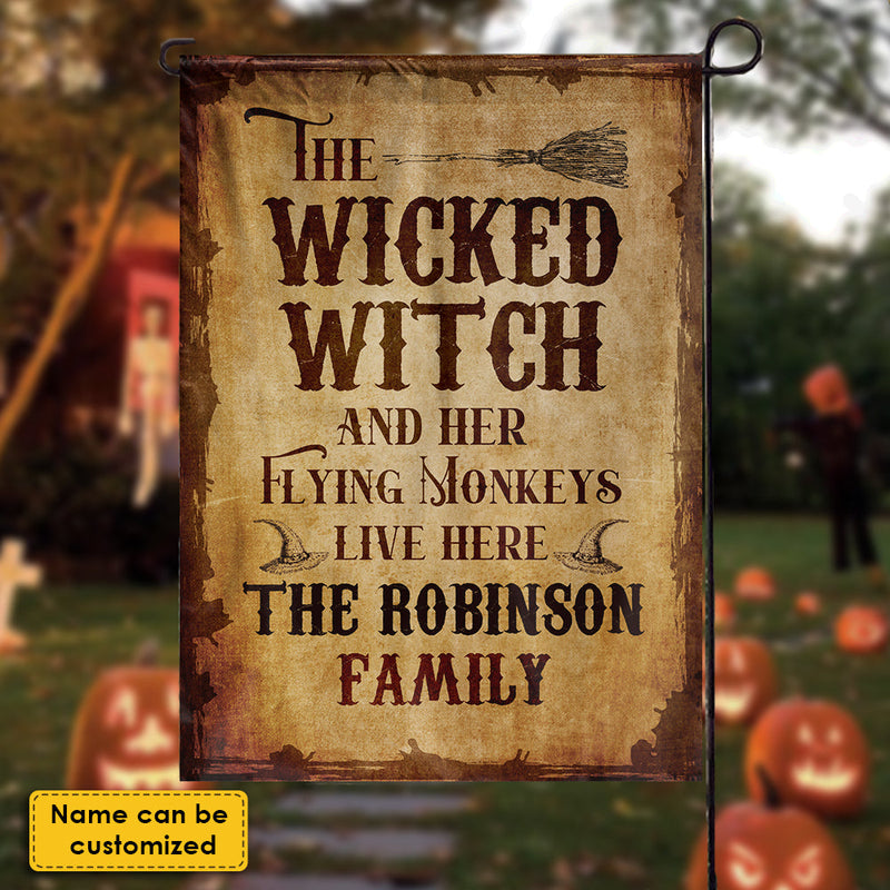 The Wicked Witch And Her Flying Monkeys Live Here - Personalized Funny Cat Flag
