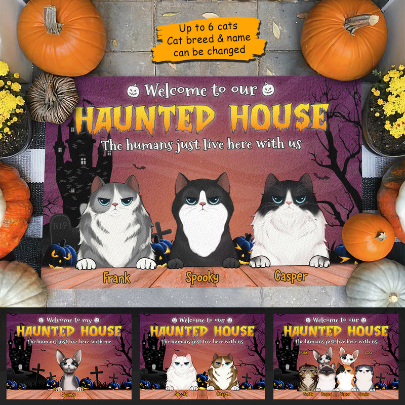 Welcome To Our Haunted House - Personalized Decorative Mat, Halloween Ideas.