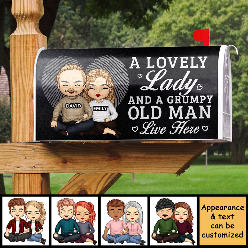 A Lovely Lady And A Grumpy Old Man Live Here - Personalized Magnetic Mailbox Cover