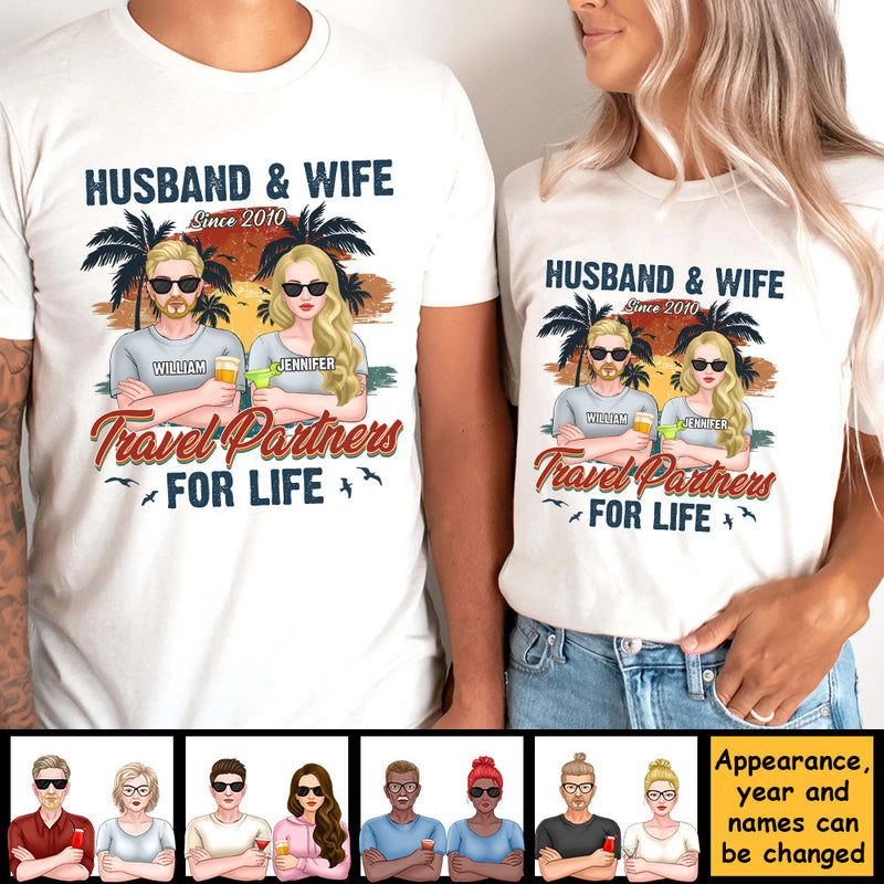 Husband And Wife Travel Partners Since Year - Personalized Unisex T-shirt, Hoodie, Sweatshirt - Gift For Couple, Husband Wife, Anniversary, Engagement, Wedding, Marriage Gift
