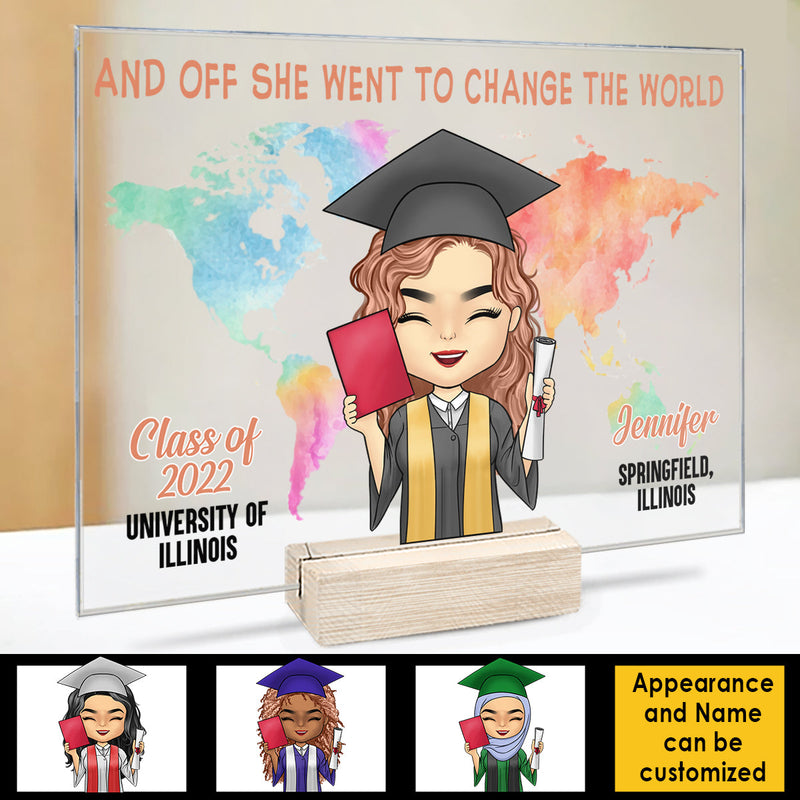 And Off She Went To Change The World - Personalized Acrylic Plaque