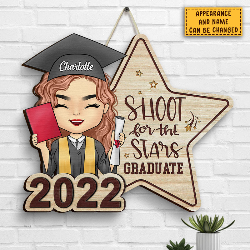Shoot For The Stars Graduate - Personalized Shaped Wood Sign