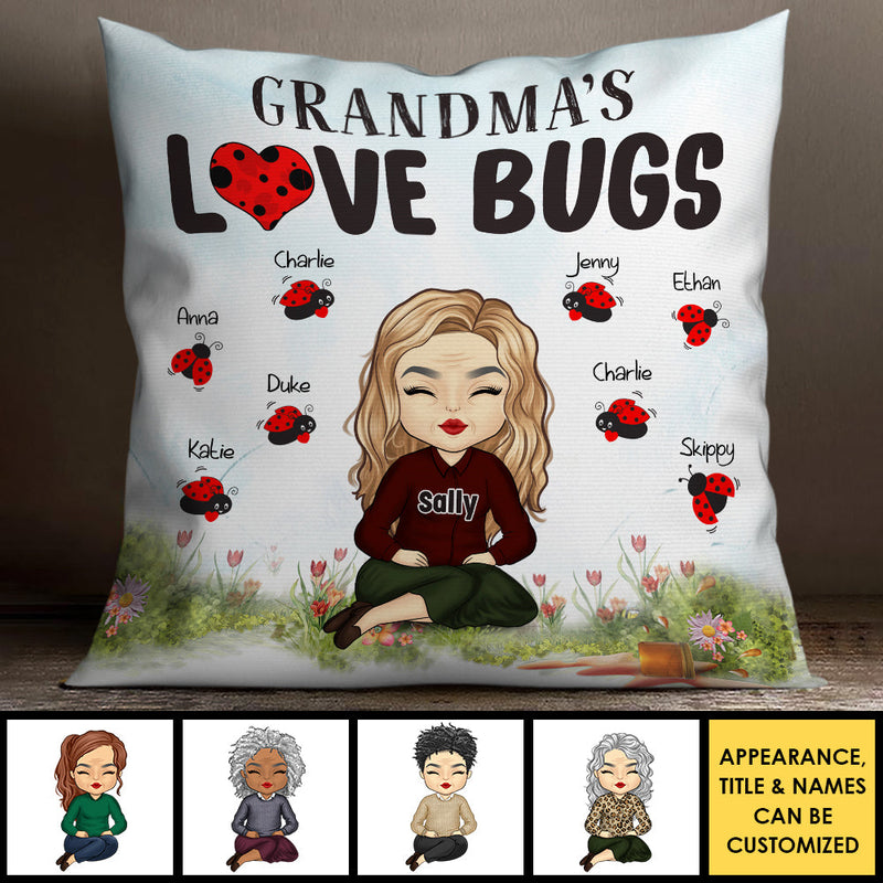 Grandma's Love Bugs - Gift For Grandma, Personalized Pillow