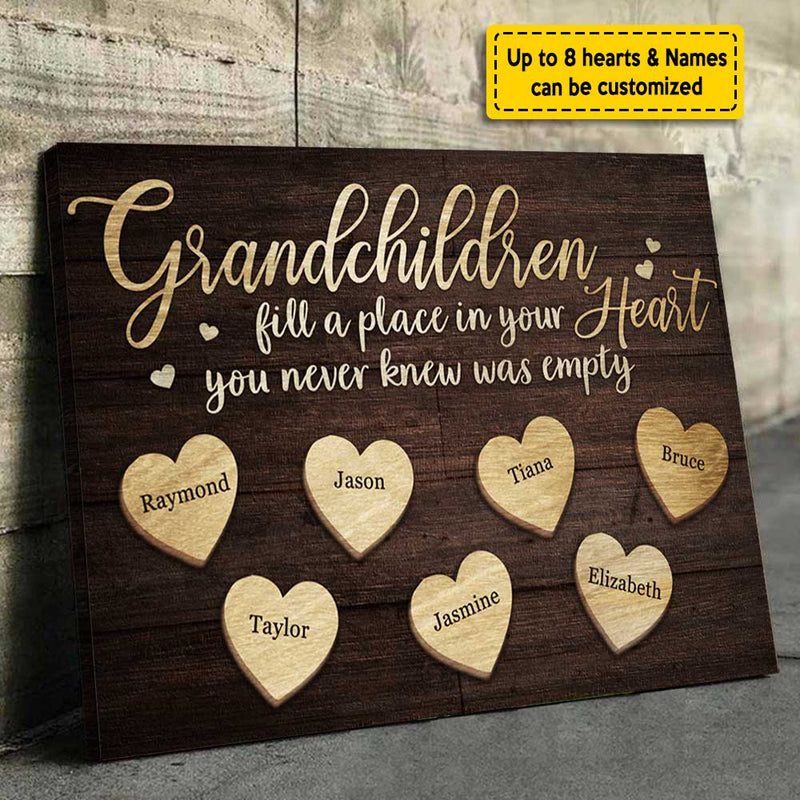 Grandchildren Fill A Place In Your Heart - Personalized Horizontal Canvas - Gift For Grandparents