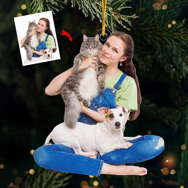 Custom Photo Me And The Pets - Dog & Cat Personalized Custom Ornament - Acrylic Custom Shaped - Christmas Gift For Pet Owners, Pet Lovers