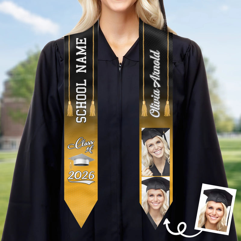 Class Of 2024 - Personalized Custom Graduation Stole - Upload Image, Graduation Gift