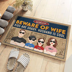 Beware Of Wife Husband Is Cool - Family Personalized Custom Decorative Mat - Gift For Family Members