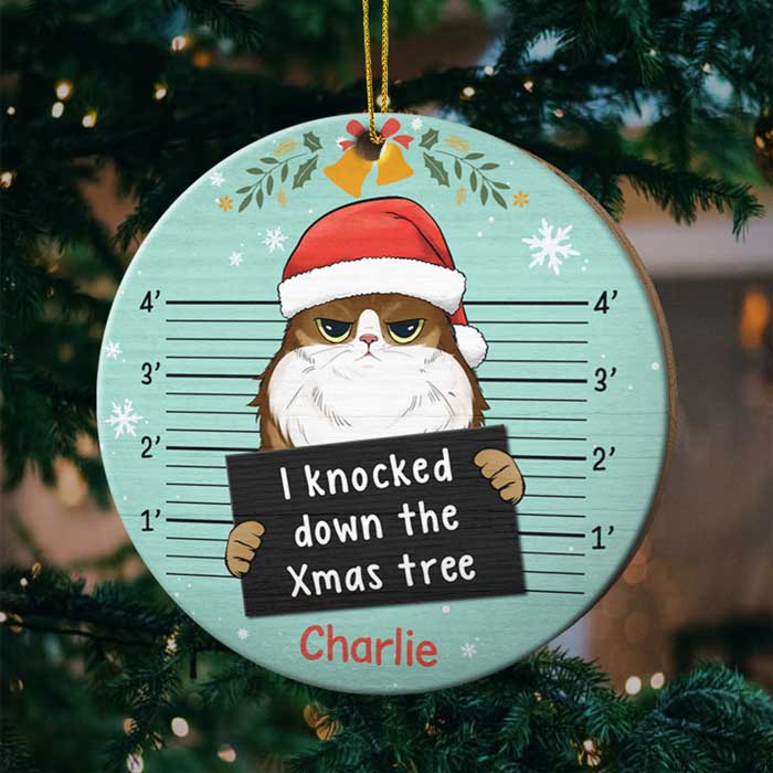 I Knocked Down The Christmas Tree - Personalized Custom Round Shaped Wood Christmas Ornament