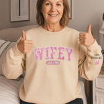 Mrs Est - Couple Personalized Custom Unisex Sweatshirt With Design On Sleeve - Gift For Wife, Bride, Newlyweds