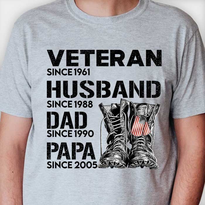 Veteran Dad Since - Gift For 4th Of July - Personalized Unisex T-Shirt