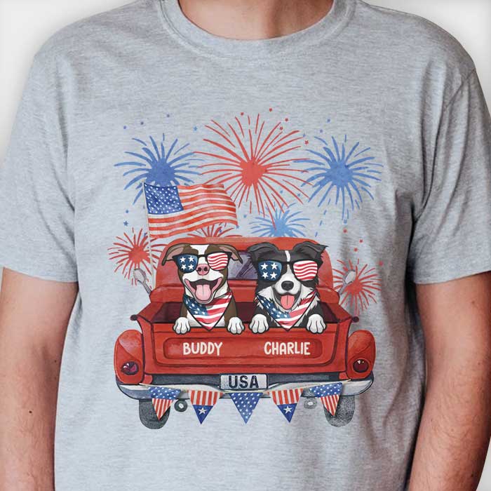 Independence Day Fireworks Dogs - Gift For 4th Of July - Personalized Unisex T-Shirt