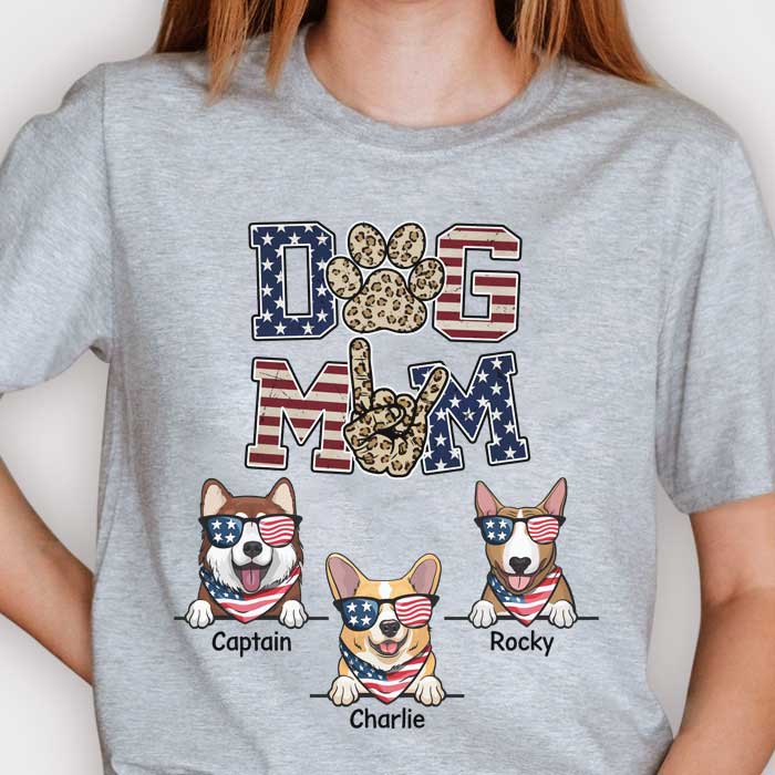 Dog Mom American Leopard - Gift For 4th Of July, Personalized Unisex T-Shirt