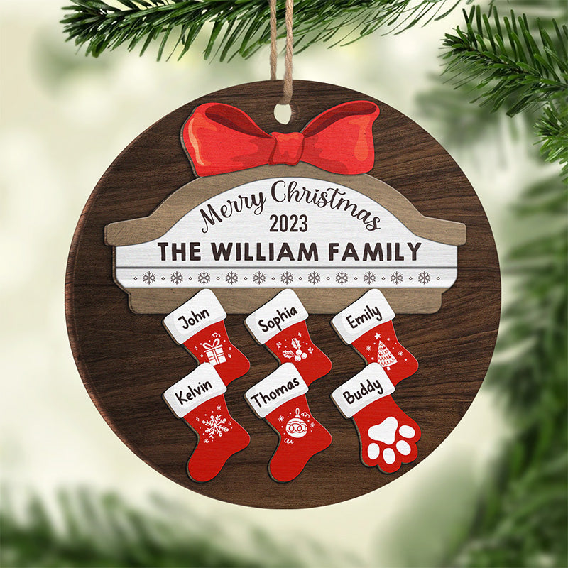 Seasons Greetings - Family Personalized Custom Ornament - Wood Round Shaped - Christmas Gift For Family Members